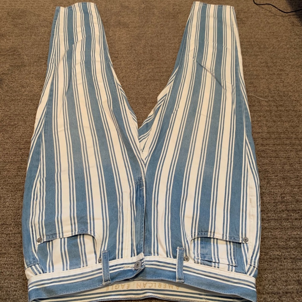 Blue and White striped mom jeans